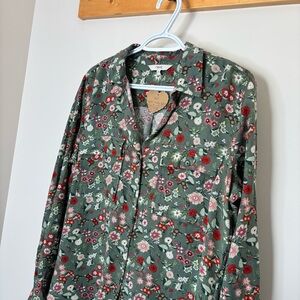 💛#310 Next Linen Blend Floral Button Down
